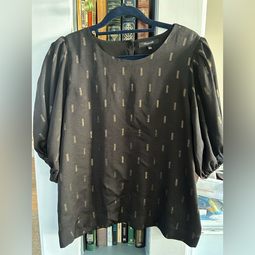 Madewell Black Blouse with Gold Pattern